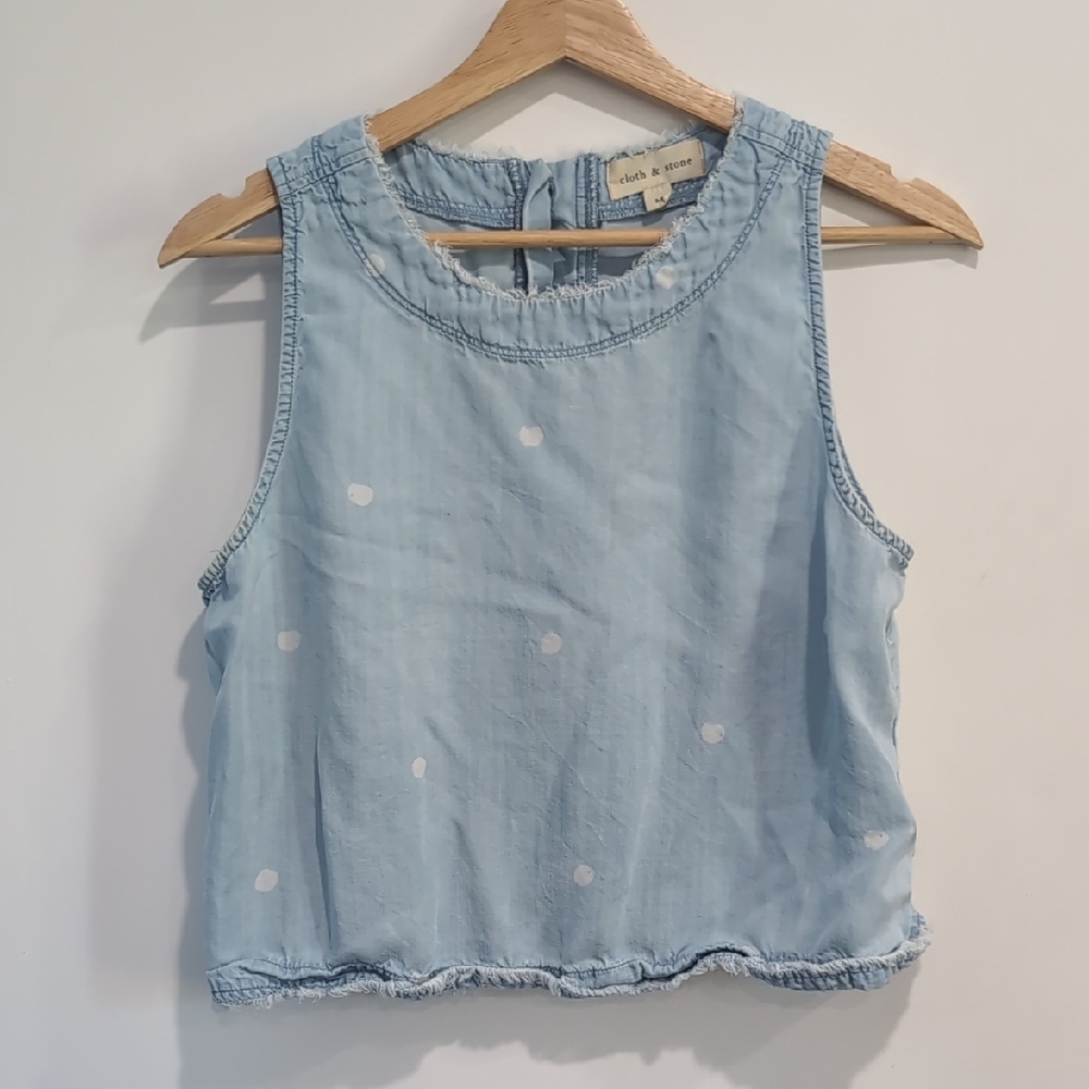 Cloth & Stone Anthropologie Blue Polka Dot Sleeveless Crop Top Size Medium - Picture 3 of 6